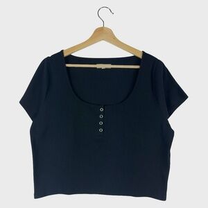 Madewell Ribbed Button Black Crop Top